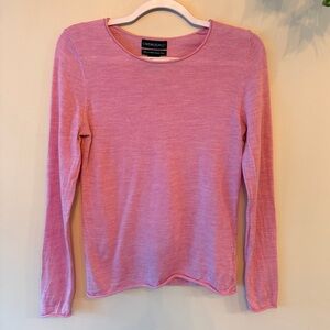 CYNTHIA ROWLEY Extra Fine Merino Wool  Pink Long-Sleeve Crewneck Sweater